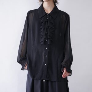 oversized black see-through frill shirt