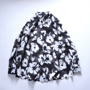 black × white flower pattern see-through shirt