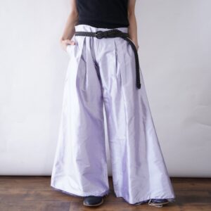 glossy white purple cut off buggy hakama pants