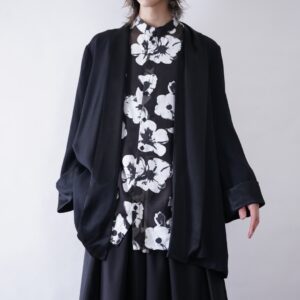 oversized drape fabric black satin switching haori jacket