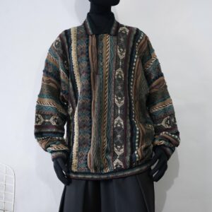 【TUNDRA】pattern & rib design polo type 3D knit
