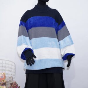 oversized cold color border velours like knit