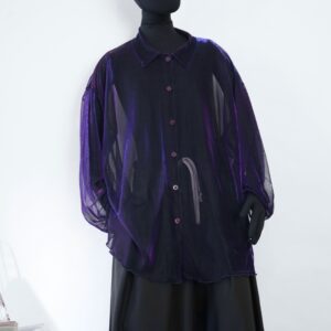 iridescent glossy purple drape see-through shirt