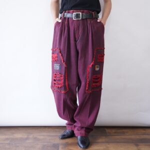 DEAD STOCK crush patch design tuck burgundy denim pants