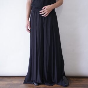 black rayon drape & drape multi tuck side slit maxi long wide pants