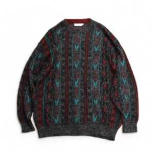 oversized mokomoko native pattern shaggy knit