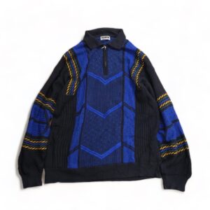 black × blue pattern 3D halfzip knit