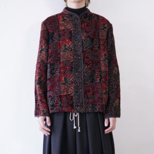 mode black × red pattern & embroidery design drape jacket