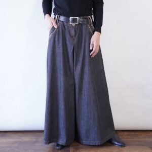 like hippie design black denim baggy hakama wide pants