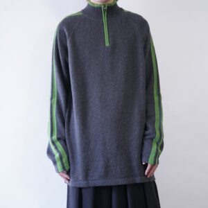 Eddie Bauer gray × green half zip knit