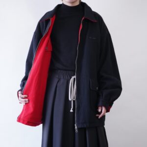 oversized black × red double zip jacket