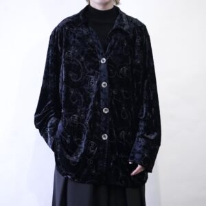 glossy black velours embroidery shirt