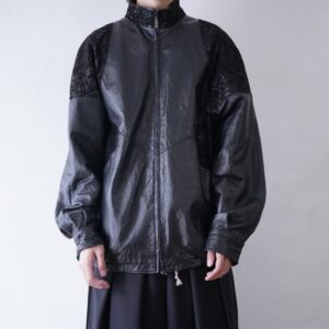 pattern switching leather jacket