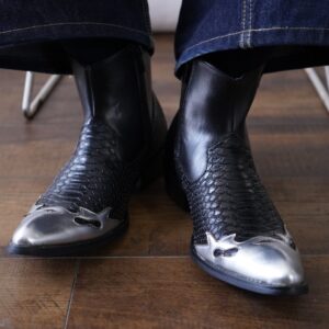 silver metallic toe side zip western boots