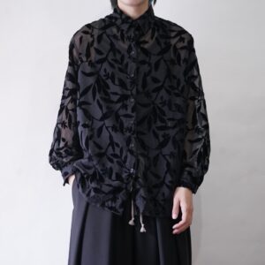 black × black velours see-through shirt