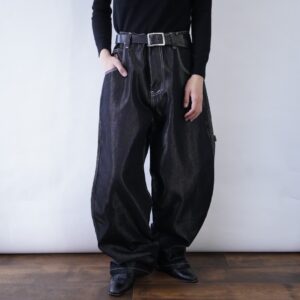 metallic glossy black denim baggy pants
