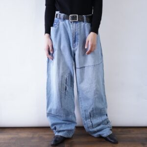 ENYCE tsugihagi design baggy wide denim pants
