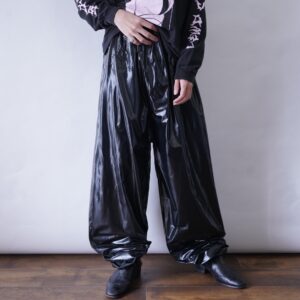 oversized glossy black PVC rubber pants