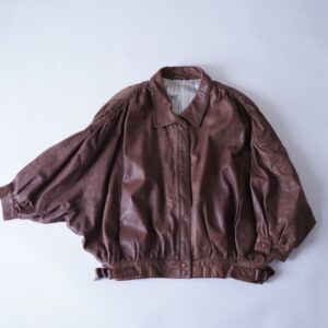many many tuck design dolman sleeve deformed leather jacket