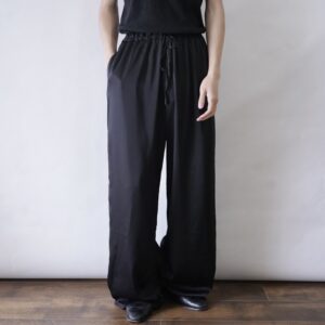 glossy black satin maxi wide pants