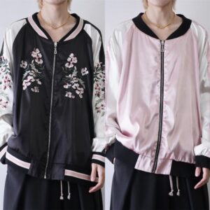 oversized flower embroidery × salmon pink satin reversible SUKA jacket