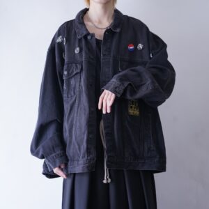 oversized pins custom black denim jacket