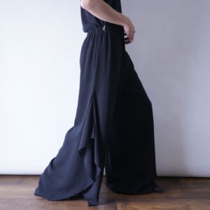 side frill design deformed see-through layer wide pants