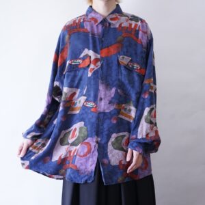 DEAD STOCK oversized glossy abstract pattern silk shirt