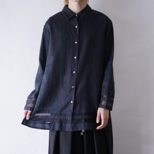 glossy black linen see-through line design shirt