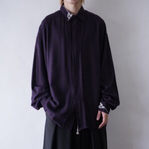 DEAD STOCK purple drape rayon collar & cuffs embroidery shirt
