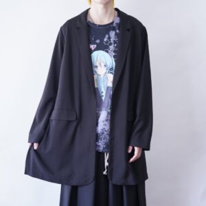loose silhouette drape fabric long button less haori teilored jacket