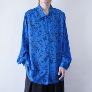 oversized glossy blue twinkle flower pattern shirt