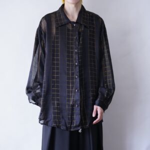 oversized black × gold square check see-through shirt