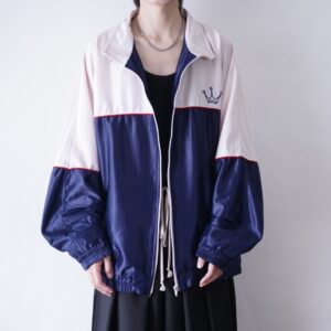 oversized glossy switching embroidery track jacket