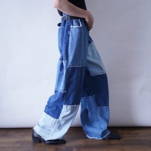 oversized multi denim switching wide baggy pants