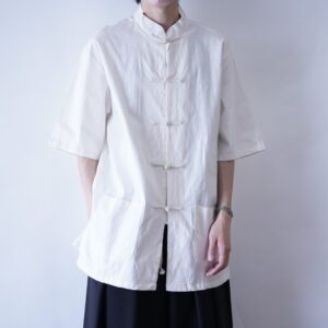 oversized white × white embroidery China shirt