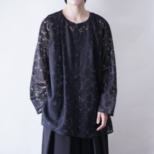 oversized flower pattern mode black see-through shirt