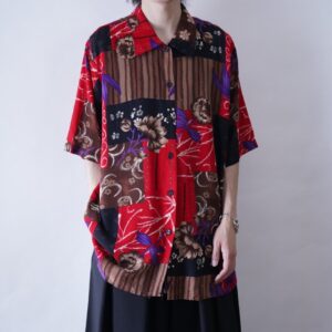 art flower pattern drape rayon shirt