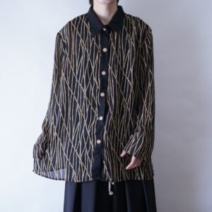 oversized bamboo pattern see-through shirt