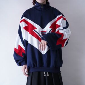 oversized red × navy flocky print half zip track pullover