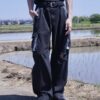 "ANARCHY" white spray crush BORO cargo pants