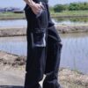 "ANARCHY" white spray crush BORO cargo pants