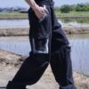 "ANARCHY" white spray crush BORO cargo pants