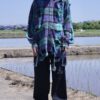 "BORO" green check hard crush BORO shirt