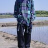 "BORO" green check hard crush BORO shirt