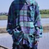 "BORO" green check hard crush BORO shirt