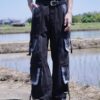 "ANARCHY" white spray "BORO" custom tech pants