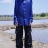"PAINT" glossy blue body navy × violet paint shirt