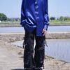 "PAINT" glossy blue body navy × violet paint shirt
