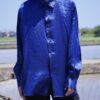 "PAINT" glossy blue body navy × violet paint shirt